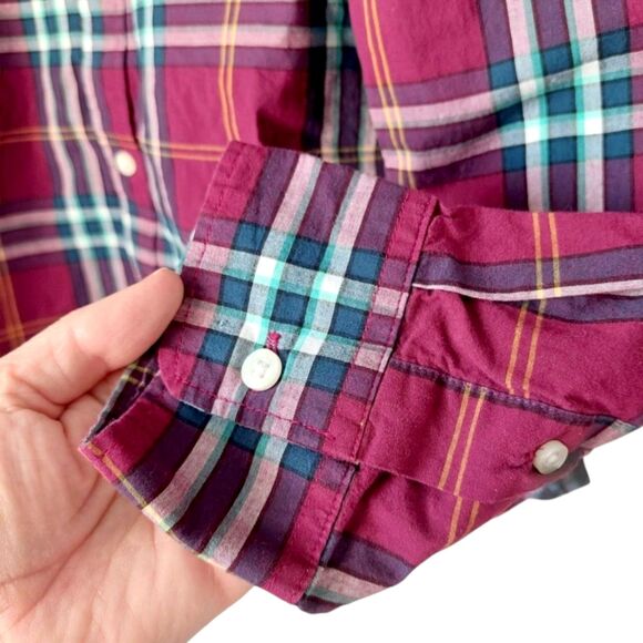 Old Navy Classic Fit Plaid Checkered Button-Down Shirt Sz L - Red Gold Navy Teal - Picture 10 of 14